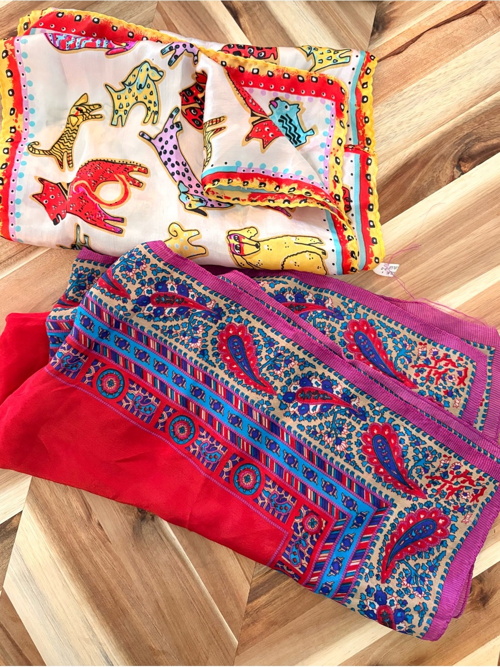 SILK Vintage Colorful Paisley & Animal Print Scarves -